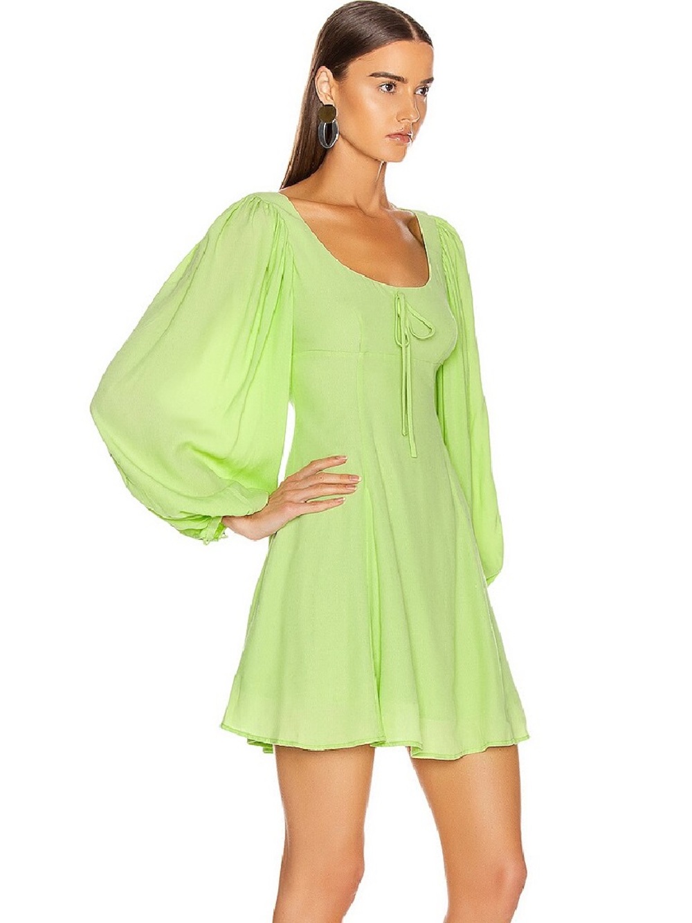 STAUD Juniper Dress Long Puff Sleeve Mini Babydoll Dress Size 6